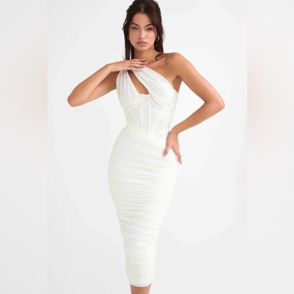 Ivory Asymmetric Cutout Midi Dress